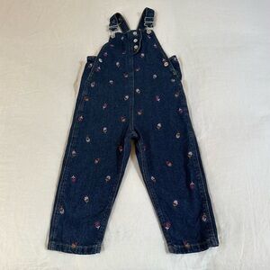 Zara Girls Floral Embroidered Denim Overalls